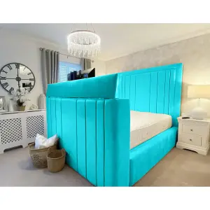 Genna Plush Velvet Teal TV Bed Frame