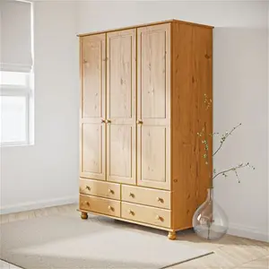 Pine 3 Door Triple Wardrobe With Drawers - Hamilton