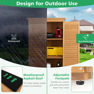 Costway Outdoor Fir Wood Storage Shed Garden Tool Cabinet Locker Tall Vertical Organizer