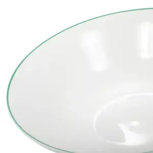 Set of 4 White Ceramic Dinner Bowls with Elegant Green Rim - Durable & Stylish