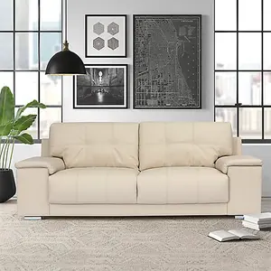 Kensington Faux Leather 3 Seater Sofa In Ivory