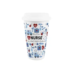 Nurse Ceramic Travel Mug - Novelty Medical Training Trades Gift for New Job - Double-Walled Insulated Hot/Cold Drinks Cup Present