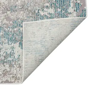 Teal Abstract Modern Easy to Clean Rug for Living Room Bedroom and Dining Room-80 X 240cm (Runner)