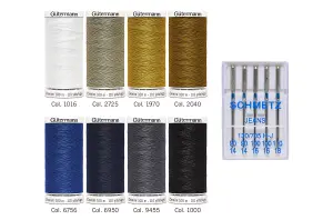 TSET DENIM 8X100 NDLS - Thread Set: Denim: 8 x 100m and 5 Jeans Machine Needles - Gutermann