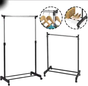 Heavy Duty Clothes Rail on Wheels, Portable & Adjustable Garment Rack for Hanging Clothes