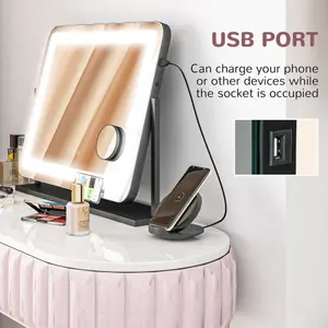 HOMCOM Dimmable Lighted Makeup Mirror with Magnifier, USB Port, 360 Degree Rotation