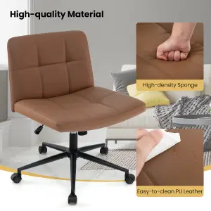 Costway Rolling Armless Chair PU Leather Upholstered Cross-legged Office Chair