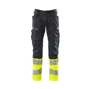 Mascot Accelerate Safe Trousers with Kneepad Pockets - Dark Navy/Hi-Vis Yellow   (28.5) (Leg Length - Regular)