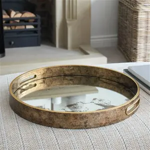 Antique Gold Round Distressed Effect Tray