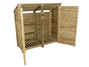 Wooden log store (roof sloping back) with door W-187cm, H-180cm, D-88cm - natural (light green) finish