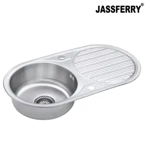 JASSFERRY Stainless Steel Single Round Bowl Inset Kitchen Sink Caravan Reversible Drainboard