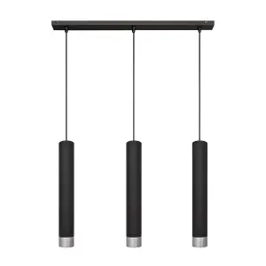 Luminosa Tuba Straight Bar Pendant Ceiling Light Black, Chrome 60cm