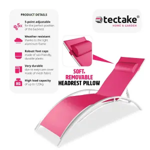 Sun Lounger Set of 2 Alina - 5-step backrest, head cushion, aluminium frame - pink