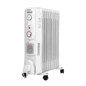 Devola Oil Filled Radiator 2500W 9 Fin White Electric Portable Fan Heater Timer