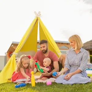 Costway Kids Play Tent Cotton Canvas Playhouse Toddler Castle Tent W/ Solid Wood Frame