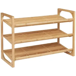 HOMCOM Bamboo Shoe Rack, 3-tier Shoe Storage Shelf for 9 Pair Shoes for Entryway