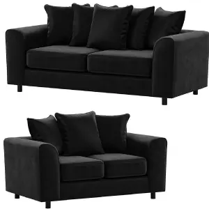 Brooklyn Plush Velvet Fabric Sofa Set 3 and 2 Seater sofa Foam Black