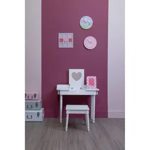 Interiors by Premier Childrens Dressing Table and Chair, Crisp White Dressing Table with Mirror, Body Posture Vanity Chair