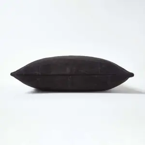 Homescapes Black Real Leather Suede Cushion with Feather Filling