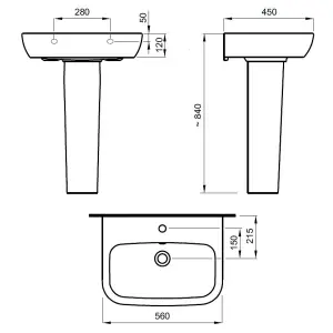 Cooke & Lewis Santoro White Rectangular Full pedestal Basin (H)84cm (W)56cm