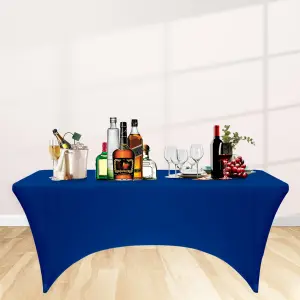 6ft Tight Fitted Tablecloth, Rectangle Spandex Patio Table Cover, Royal Blue