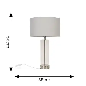 ValueLights Balan Brushed Chrome Table Lamp with Grey Drum Shade