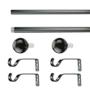 GoodHome Kilmos Gloss Black Nickel effect Extendable Ball Curtain pole Set, (L)2000mm-3300mm (Dia)19mm