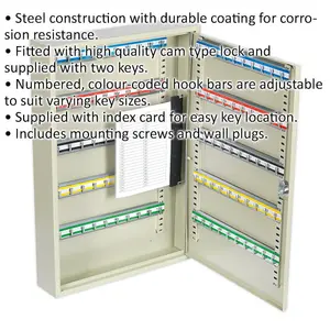 Wall Mounted Locking Key Cabinet Safe - 100 Key Capacity - 375 x 550 x 80mm