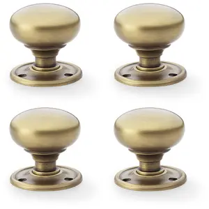 4 PACK - SOLID BRASS Mortice Smooth Mushroom Door Knob - Antique Brass 51mm Diameter