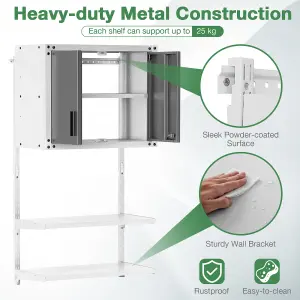 COSTWAY Metal Wall Cabinet with Lock Garage Storage Cabinet with 3 Adjustable Shelves