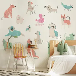 Origin Murals Happy Dogs Pink Matt Smooth Paste the Wall Mural 300cm wide x 240cm high