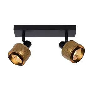 Lucide Rafa Classic Twin Ceiling Spotlight - 2xE14 - Black