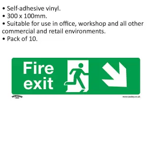 10 Pack of Self-Adhesive FIRE EXIT DOWN RIGHT Signs for Health & Safety Compliance