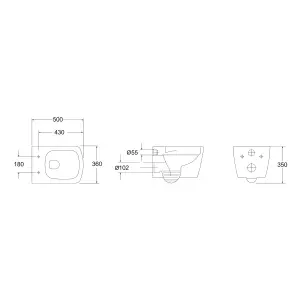 GoodHome Levanna White Rimless Wall hung Square Toilet pan with Soft close seat