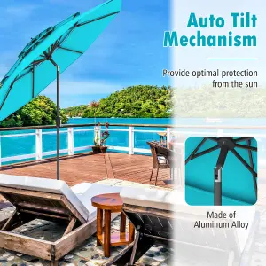 Costway 296cm 3 Tier Outdoor Umbrella Auto-tilt Patio Umbrella W/ Double Vented