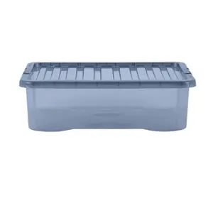 Wham Crystal 5x 32L Plastic Storage Boxes with Lids. Medium Size, Strong. Made in the UK Tint Smoke