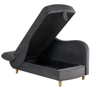 Left Hand Velvet Chaise Lounge with Storage Dark Grey MERI II