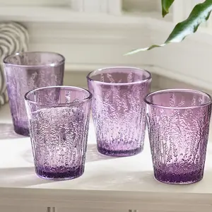 Set of 8 Vintage Luxury Lavender Embossed Drinking Glass Tumblers