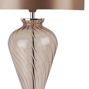 Pair Of Clear Glass Table Lamps With Grey Fabric Shades (Set of 2) Mocha / Mocha