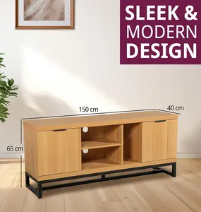 Hallowood Furniture Newquay Oak Effect Large TV Stand with Metal Base