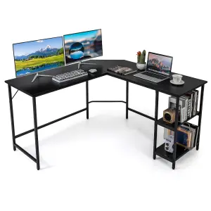 Costway L-Shaped Computer Desk Corner Computer Gaming Desk w/ 2-tier Shelves