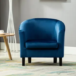 Velvet Fabric Tub Chair Armchair Club Chair Blue by MCC