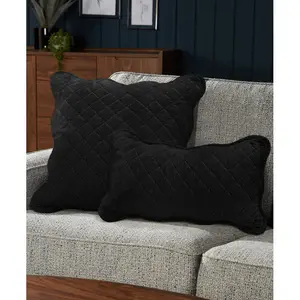 Monterra Cotton Geometric Square Velvet Luxury Cushion Cushion Black