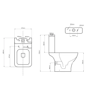 Rinse Bathrooms Close Coupled Bathroom WC Toilet with Soft Close Seat and Cistern