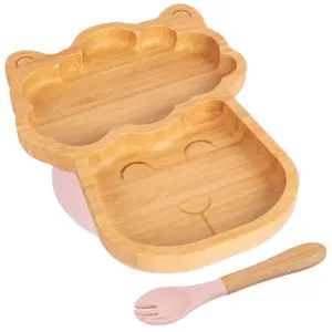 Bamboo Llama Baby Weaning Plate & Fork Set - Pastel Pink