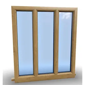 1095mm (W) x 895mm (H) Wooden Stormproof Window - 3 Pane Non-Opening Windows - Toughened Safety Glass