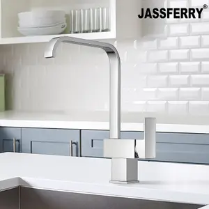 JASSFERRY Italian Kitchen Sink Mixer Tap Chrome Modern Monobloc Brass Single Rectangle Lever