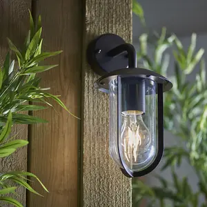 Textured Black Outdoor Wall Light - Clear Shade - Classic Exterior Light Fitting