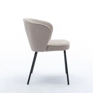 017 Boucle Fabric Wing back Armchair Accent Chair Dining Chair with Black Powder Coating Metal Leg, Light Grey 