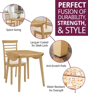 Hallowood Furniture Ledbury Drop Leaf Round Table Set with 2 Chairs in Light Oak Finish